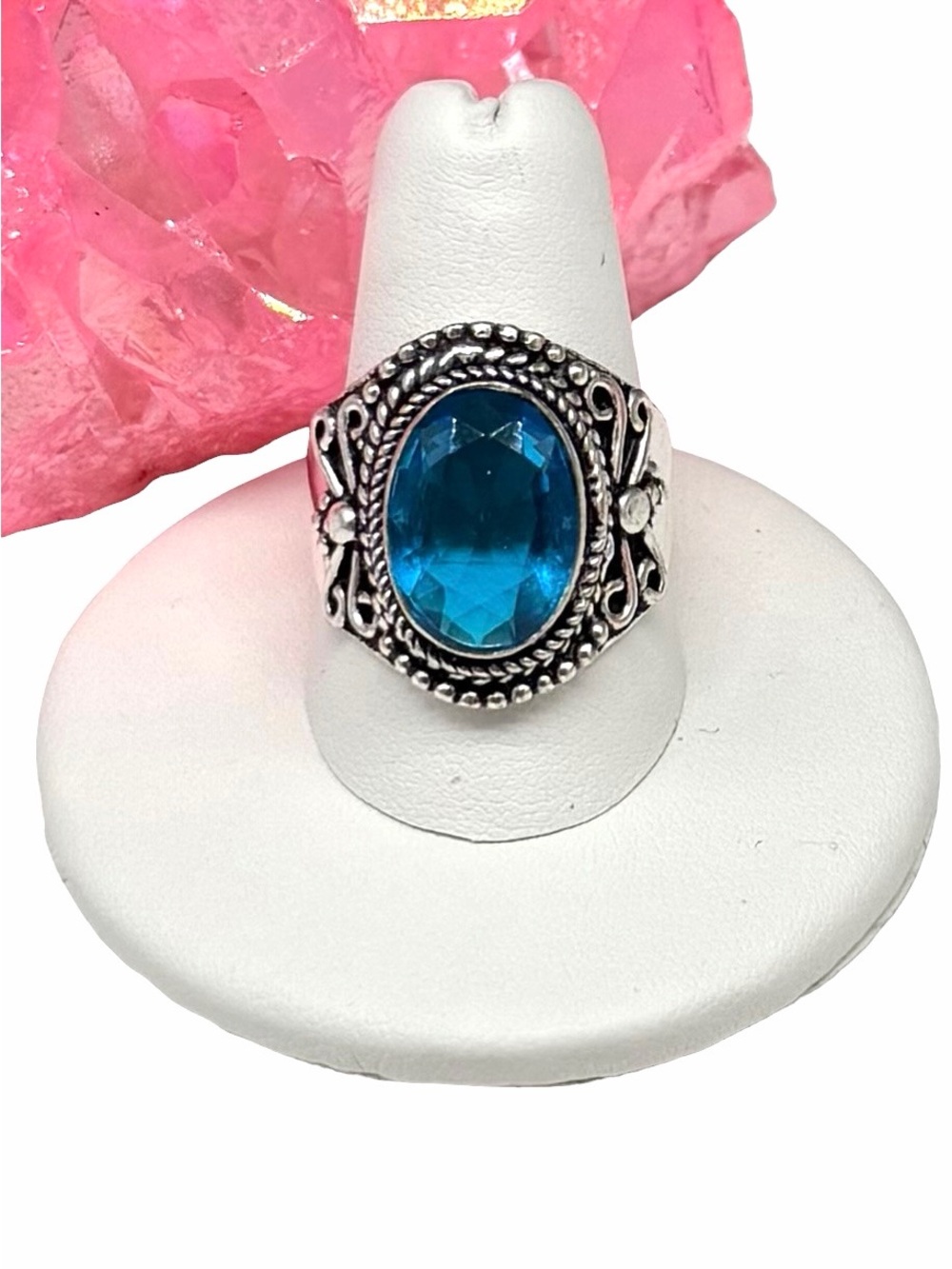 Blue Topaz Ring Size 9 925 Sterling Silver Overlay